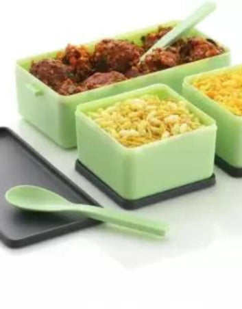 3 Compartment Lunch Box with 1 Spoon and 1 Fork