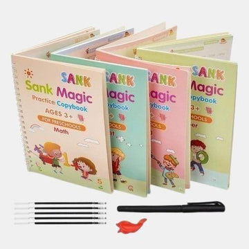 Magic Practice Copybook, (4 BOOK +1 PEN + 10 ) Calligraphy books for kids Reusable Writing Tool
