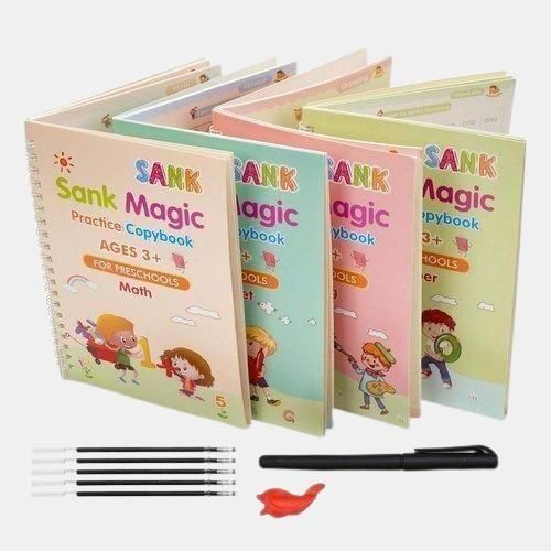Magic Practice Copybook, (4 BOOK +1 PEN + 10 ) Calligraphy books for kids Reusable Writing Tool